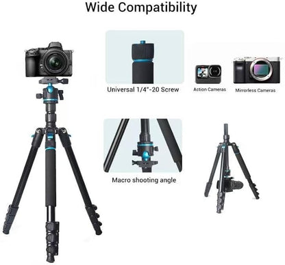 Camera Tripod, 68" / 174cm Lightweight Travel Monopod with 360°Ball Head Payload 15 lbs, Adjustable Height from 17" to 68" Professional Stand for DSLR Camera Shooting