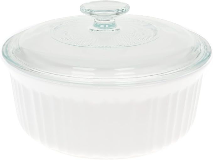 CorningWare FS5 1.5qt/1.4L Round French White Casserole Dish & G-5C 1.5qt by CorningWare