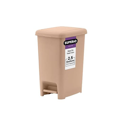 Superio 2.5 Gal Slim Step On Pedal Plastic Trash Can, Waste Bin by Superio