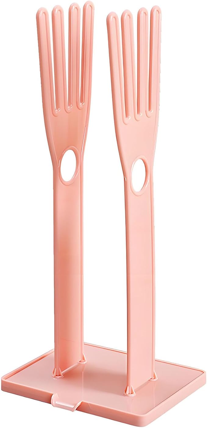 Kitchen Glove Holder Kitchen Glove Stand Holder Rubber Glover Drying Dryer Rack Reusable Rubber Glove Clothes Drying Rack for Dish Gloves and Rags (Pink)