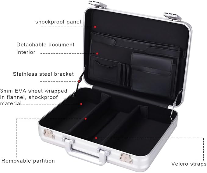 Aluminum Briefcase Metal Toolkit Box TSA Combination Lock Luxury Case with Foam for Wine/Jewellery/Watch/Equipment/Camera