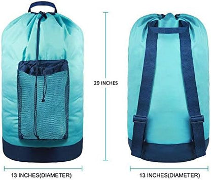 Dalykate Laundry Backpack with Shoulder Straps and Mesh Pocket Durable Nylon Clothes Hamper Bag with Drawstring Closure for College, Travel, Laundromat, Apartment