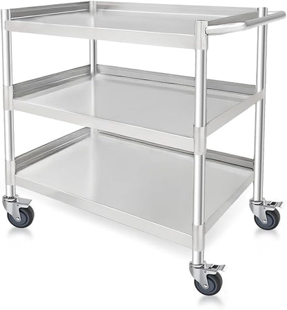 3-Shelf Stainless Steel Rolling Utility Cart by Unknown
