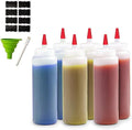 6-Pack Condiment Squeeze Bottles for Sauces - Includes Funnel, Erasable Marker & Reusable Labels, Perfect for Salad Dressings, Liquids, and Ketchup, Durable Plastic 4 oz Bottles