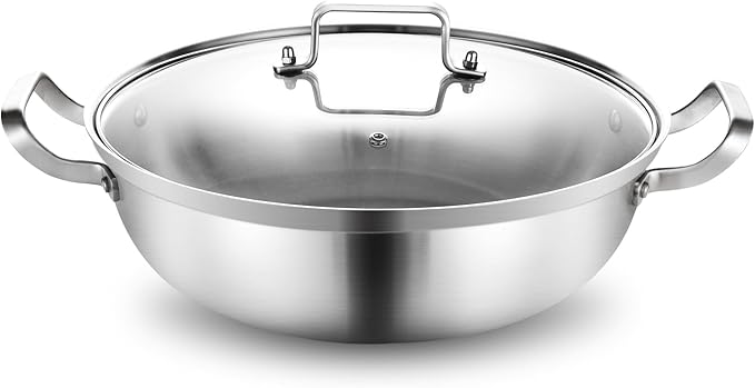 Delarlo Tri-Ply Stainless Steel Hot Pot 14 inch Everyday pan by DELARLOCOOKWARE
