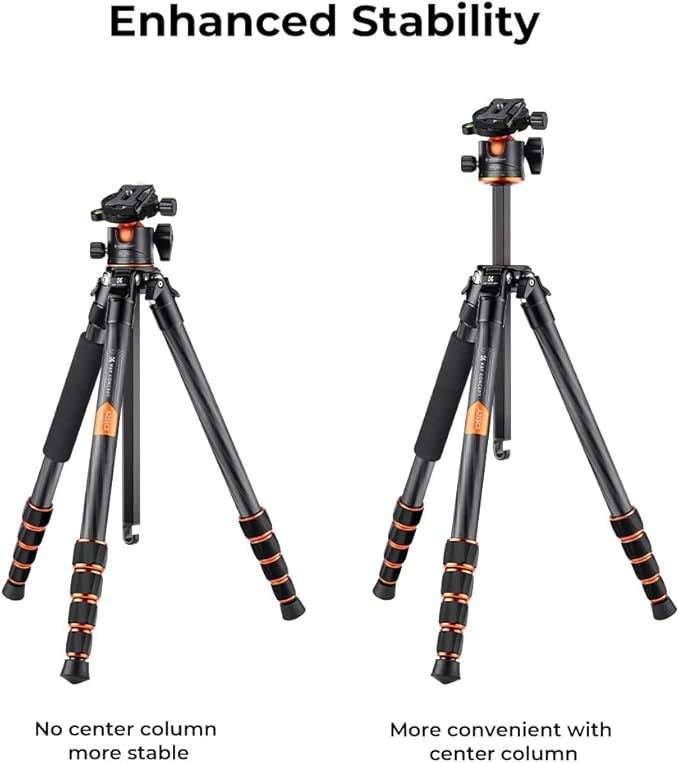 K&F Concept 62" Carbon Fiber Camera Tripod,Portable Compact Tripods with Detachable Monopod,360° Metal Ball Head 33lbs Load Capacity with Quick Release Plate for Travel and Work A255C2+BH-35L