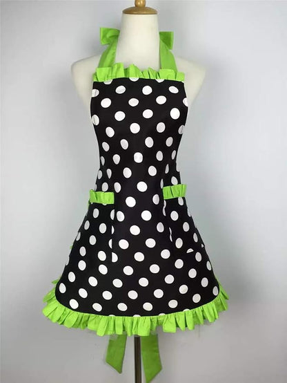 Hyzrz Cute Apron Retro Black Polka Dot Retro Ruffle Side Vintage Cooking Aprons - Image 4