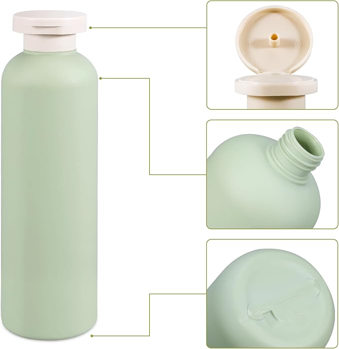 13.5 oz Plastic Travel Shampoo Bottles, Refillable Flip Cap Squeeze Bottles for Toiletries, Large Leakage-proof Travel Shampoo and Conditioner Container (Blue and Green)