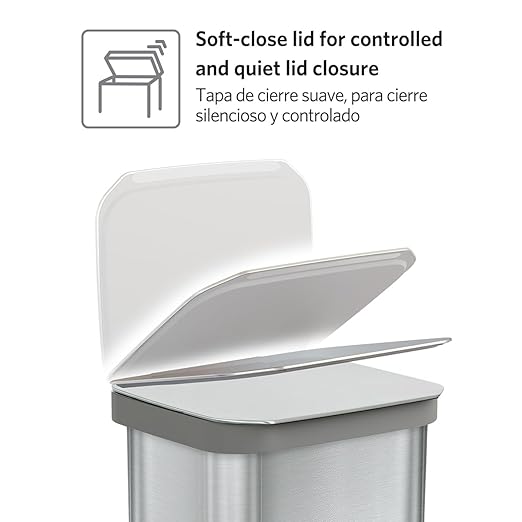 Glad Stainless Steel Step Trash Can, Series 2 with Clorox Protection - Large Metal Kitchen Garbage Bin with Soft Close Lid, Foot Pedal and Waste Bag Roll Holder, 13 Gallon