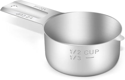 1PCS 1/2Cup Single Measuring Cup, Stainless Steel Measure Scoop, Metric and US by BERYLER