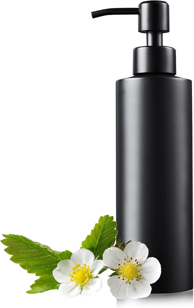 Soap Dispenser, Matte Black with Funnel and Non-Slip Coaster 304 Stainless Steel Metal Pump Hand Sanitizer Bottle for Bathroom, and Kitchen (12oz/350ml)