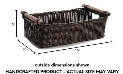 The Basket Lady Low Pole Handle Wicker Storage Basket, 15 in L x 9 in W x 5 in H - Image 5