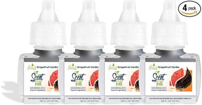 Scent Fill Grapefruit Vanilla Plug in Air Freshener, 4 Scented Oil Refills