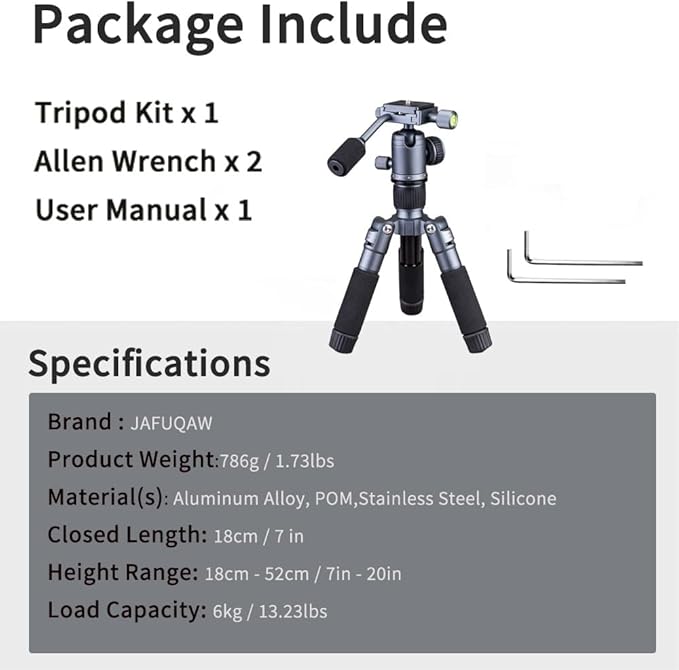 Portable Desktop Mini Tripod with Panning Handle, 20" / 52cm Desk Tabletop Aluminum Alloy with 360° Ball Head, Compact Tripod for DSLR Camera Video Camcorder, Load up to 13lb / 6kg