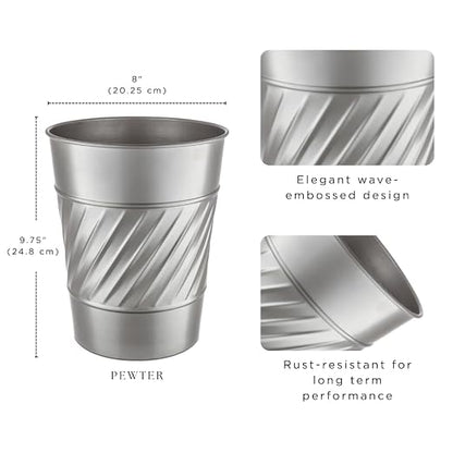 Monarch Abode Pewter Handcrafted Wave Embossed Metal Wastebasket - Image 2