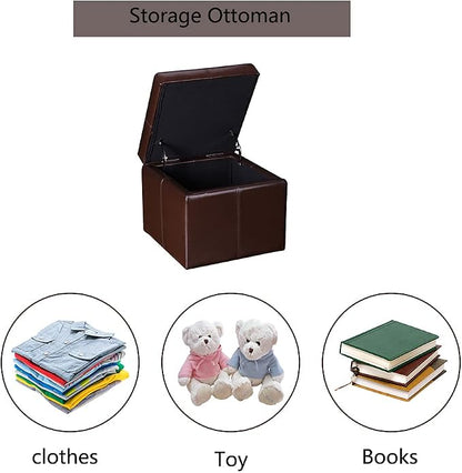 Adeco 17.7" Leather Cube Storage Brown Ottomans - Image 6