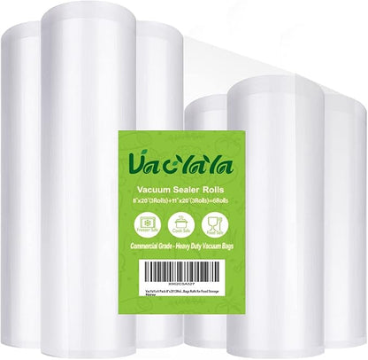 VacYaYa 6 Pack 8"x20' and11"x20' Vacuum Sealer Bags Rolls by VacYaYa