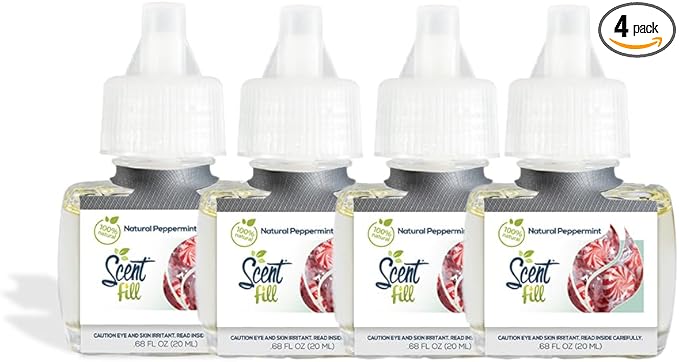 Scent Fill 100% Natural Peppermint Plug in Air Freshener, 4 Scented Oil Refills