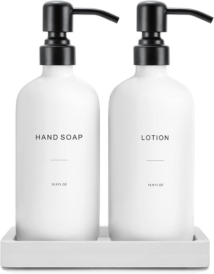 White Soap Dispenser Set, Contains Hand and Lotion Dispenser by PrusWaso