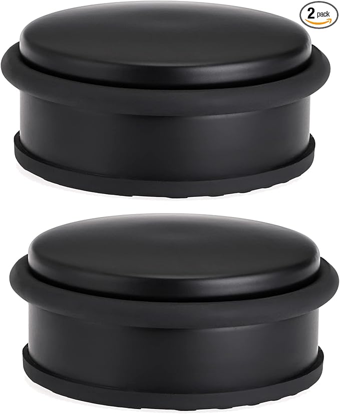 Sumnacon 2Pcs Heavy Duty Door Stoppers No Drill, Sturdy Stainless Steel Floor Door Stops with Anti-Skid Rubber - Decorative Metal Doorstops for Home Office Commercial Industrial, Black