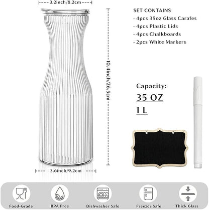 INSETLAN 1 Liter Ribbed Glass Carafe - Image 3