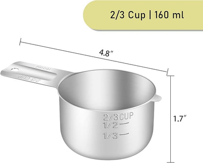 1PCS 2/3Cup Single Measuring Cup, Stainless Steel Measure Scoop, Metric and US - Image 2