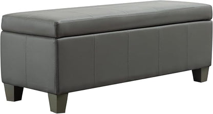 Grey Faux Leather Ottoman with Storage, Rectangular Extra Long Storage Bench - Image 9