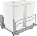 Rev-A-Shelf Double Trash Can Under Kitchen Cabinets Pullout, 35 Quart 8.75 Gallon with Soft-Close Slides, White, 53WC-1835SCDM-211