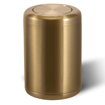 Waste Can 3 Gallon with Swing Lid，Brushed Stainless Steel Gold Trash Can，Metal by BRIEFHUMAN