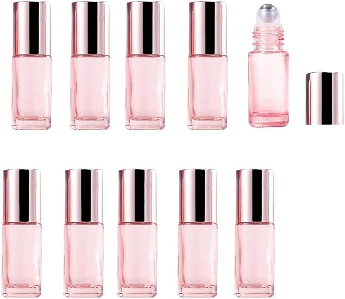 10 Pack Glass Essential Oil Roller Bottles, 5ml Pink Roller Bottles by YORROR
