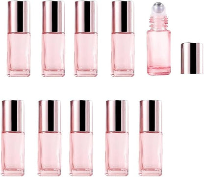 10 Pack Glass Essential Oil Roller Bottles, 5ml Pink Roller Bottles by YORROR