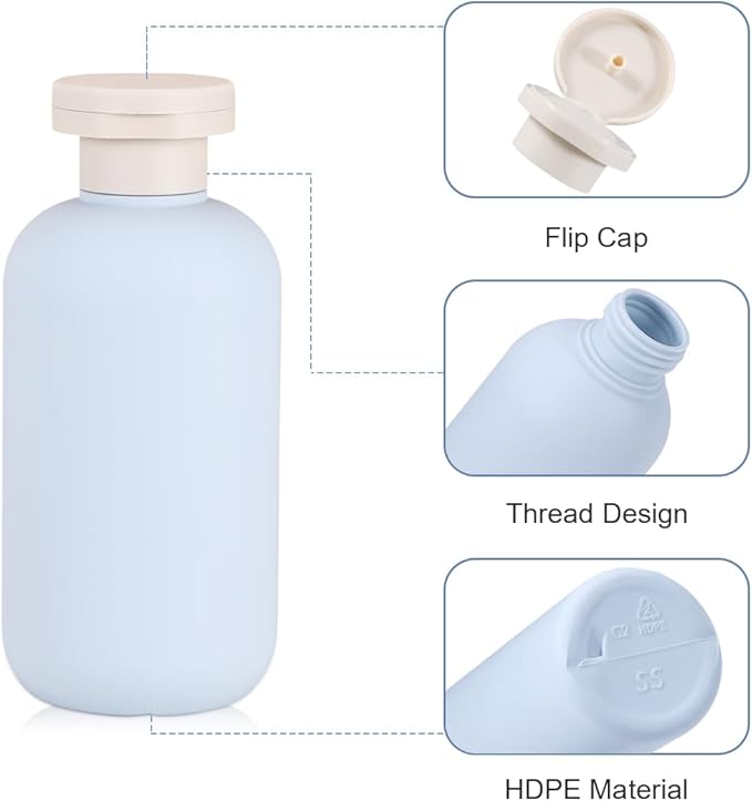 6.8 oz Plastic Travel Shampoo Bottles, Refillable Flip Cap Squeeze Bottles for Toiletries, Large Leakage-proof Travel Shampoo and Conditioner Container (Blue)