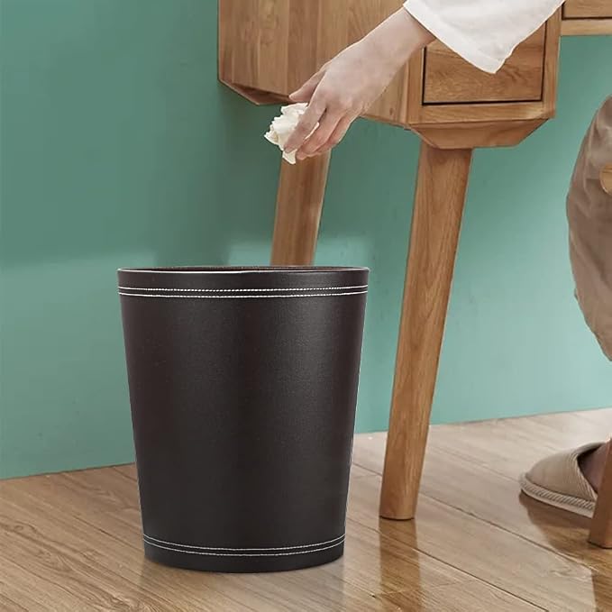 KINGFOM 3 Pack PU Leather Small Office Trash Can Wastebasket, Round Garbage - Image 12