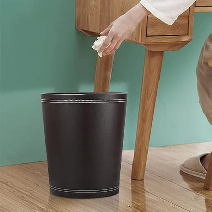 KINGFOM Classic Pu Leather Trash Can Wastebasket, Small Garbage Container Can - Image 3