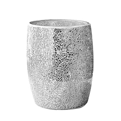 Escenzy Modern Bathroom Trash Can Silver Mosaic Glass 5L | 7" x 10" | Luxury by Escenzy