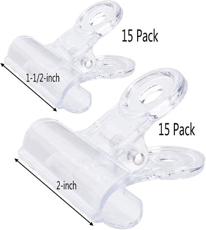 30 Pack Plastic Clear Clips Clamps, 1-1/2 Inch and 2 Inch Sizes - Image 2