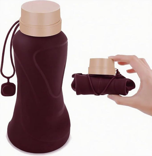 Collapsible Water Bottles,650ml,Leak Proof,Reuseable BPA Free Silicone Foldable Water Bottles,Durable Lightweight for Travel Gym Camping Hiking,Compact Size Portable Sports Water Bottle (Coffee)