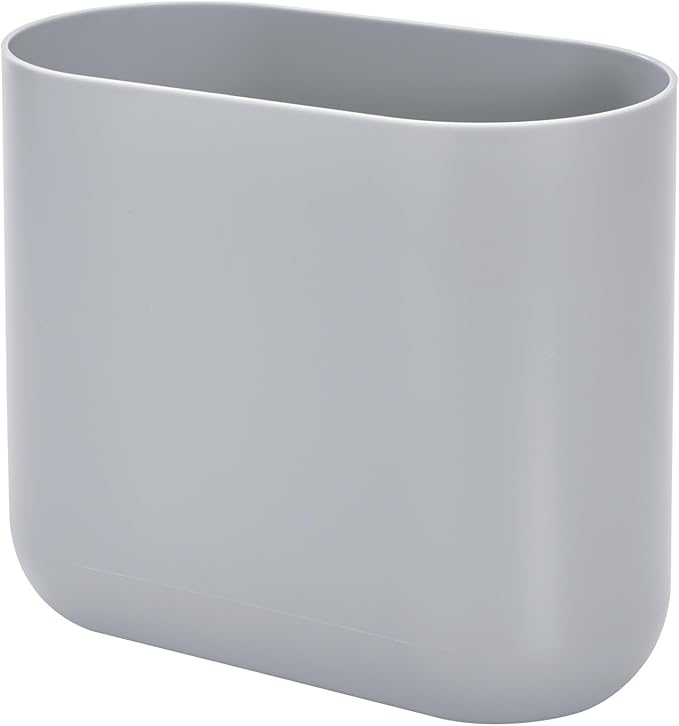 iDesign Cade Oval Slim Trash, Compact Waste Basket Garbage Can for Bathroom, Bedroom, Home Office, Dorm, College, Matte Gray