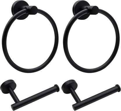 4pcs Matte Black Toilet Paper Holder and Towel Ring Set, Stainless Steel Hand by Mdvora