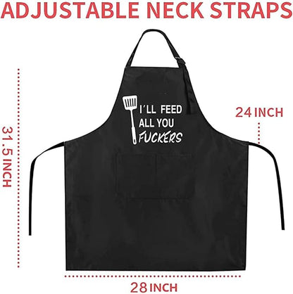 Rosoz Funny Black Chef Aprons for Men Adjustable BBQ Grill Kitchen Cooking - Image 5