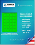 Premium Label Supply Bright Neon Color Fluorescent Sticker Labels - 1.5" x 1.5" Square Labels - (Fluorescent Green, 24,000 Labels)