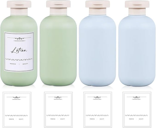 10 oz Plastic Travel Shampoo Bottles, Refillable Flip Cap Squeeze Bottles for Toiletries, Large Leakage-proof Travel Shampoo and Conditioner Container (Blue and Green)