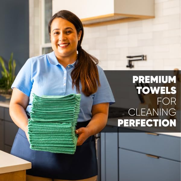 12" x 12" MW Pro Multi-Surface Microfiber Cleaning Cloths | Green - 12 Pack | Premium Microfiber Towels for Cleaning Glass, Kitchens, Bathrooms, Automotive, Supplies & Products