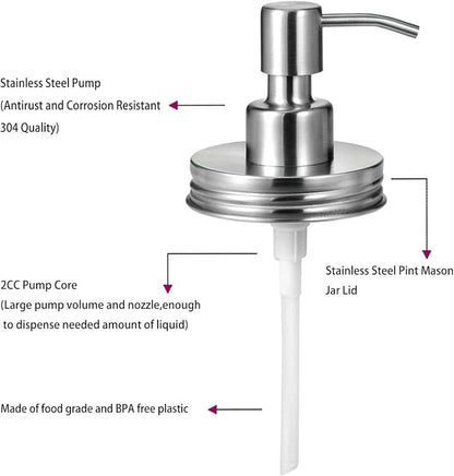 Amolliar Mason Jar Liquid Soap Dispenser Lids, 304 Stainless Steel Pump16oz - Image 4