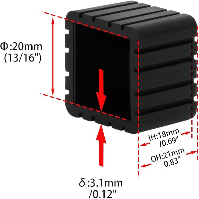 Flyshop Anti-Skid Non-Marking Synthetic Rubbr Patio Chair Table Leg Caps Square - Image 3