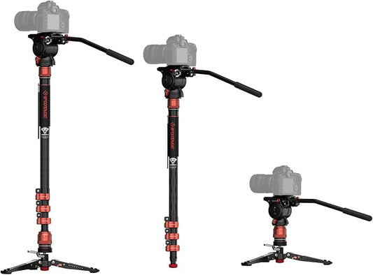 IFOOTAGE Cobra 3 Monopod with Pedal C180F-P with Fulid Head K5S,Carbon Fiber Monopod for Camera,DSLR,Minipod Base-P Pedal Lock Design Tripod,Payload up to 17.6lbs/8KG,Max. Height 71"/180cm