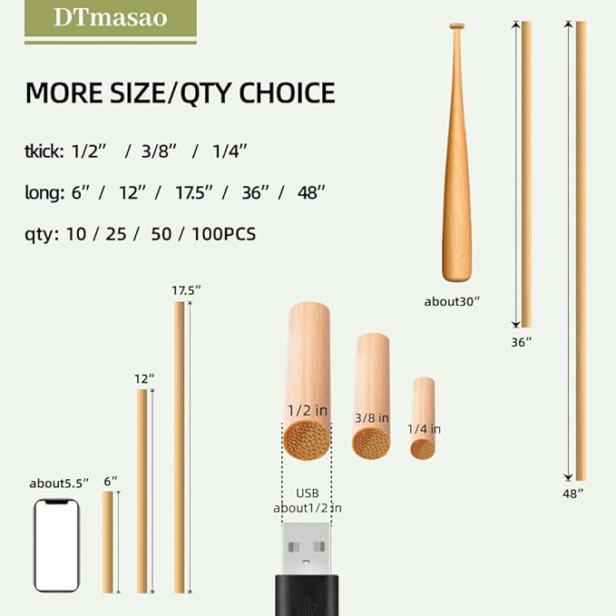 1/4 x 6 Inch 50 PCS Dowel Rods Wood Sticks Wooden Dowel Rods - Image 6