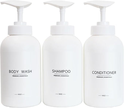 Frosted Pearl White Shampoo and Conditioner Bottles, Refillable Apothecary by Gails+Willing