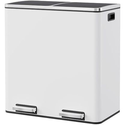 Arlopu 16 GallonStainless Steel Trash Can, 60L Dual Compartment, Metal Kitchen by Arlopu