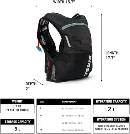 USWE Rush 8L Bike Hydration Vest, Adjustable Chest Straps Running Hydration Vest, 2.0L Hydration Bladder, Mountain Biking, Gravel & Cycling with Reflective Details, Men & Women